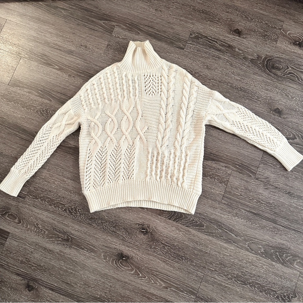 Athleta Bedford Cashmere Wool Cable Knit Turtleneck Sweater